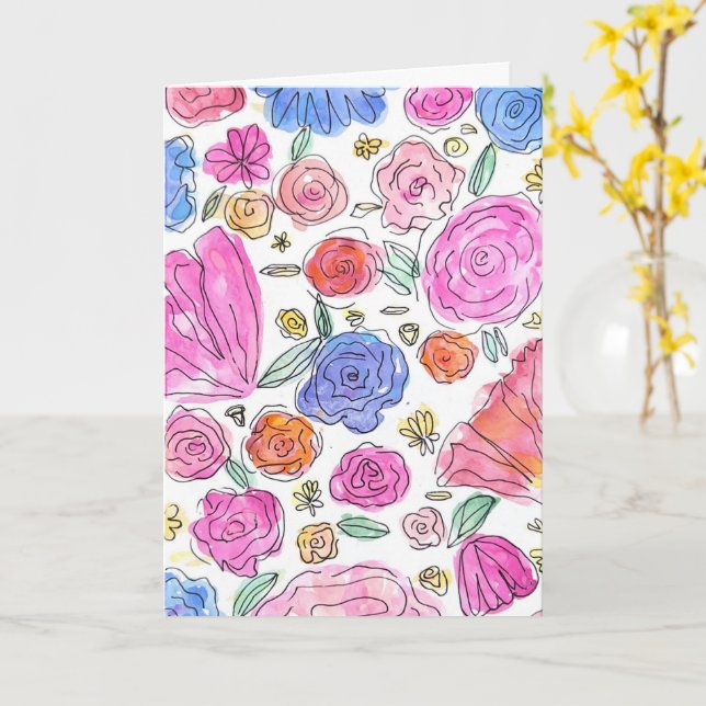 Carte de vœux florale à l'aquarelle (intérieur vie (Fleur jaune)
