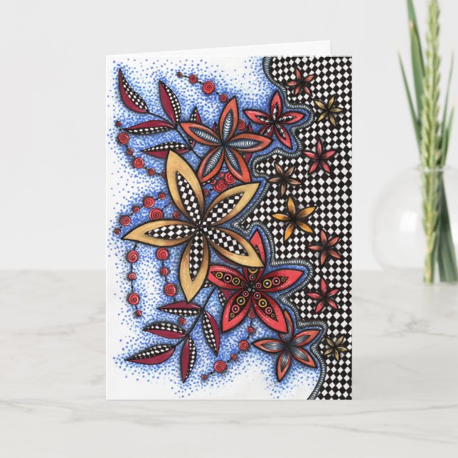 Carte de vœux florale abstraite Doodle (Devant)