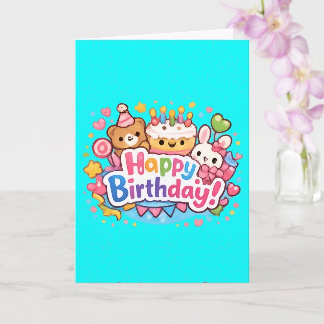 Carte de vœux florale avec des animaux mignons qui (Orchidée)