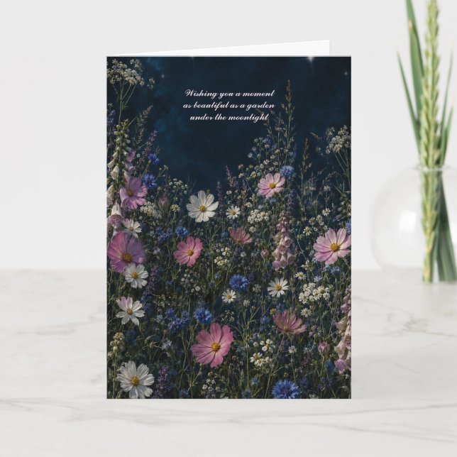 Carte de vœux florale Cosmos Nuit Sombre (Devant)