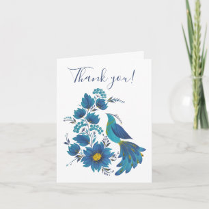 Carte de vœux florale d'art populaire oiseau bleu 