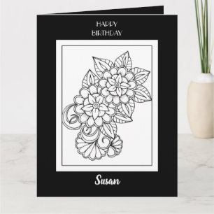 Carte de vœux florale de coloriage pour anniversai