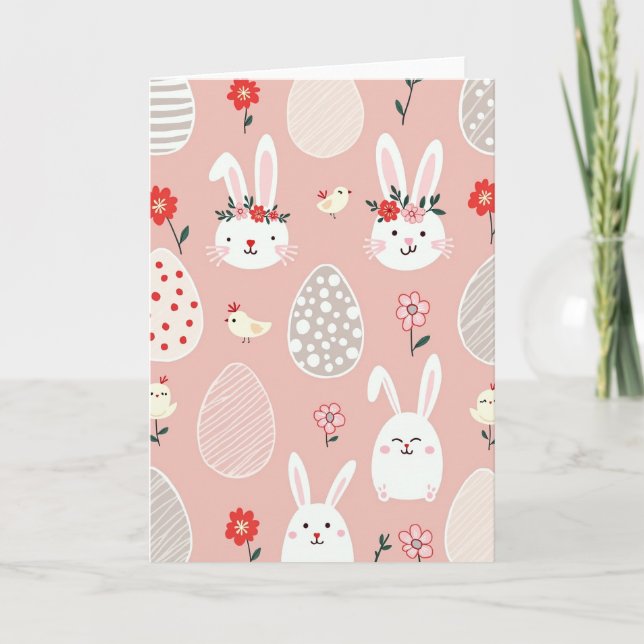Carte de vœux florale de lapin (Devant)