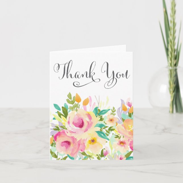 Carte de voeux florale de Merci d'aquarelle (Devant)