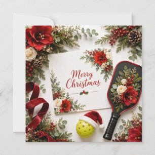 Carte de vœux florale de Noël Pickleball   