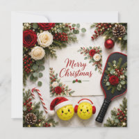 Carte de vœux florale de Noël Pickleball | 