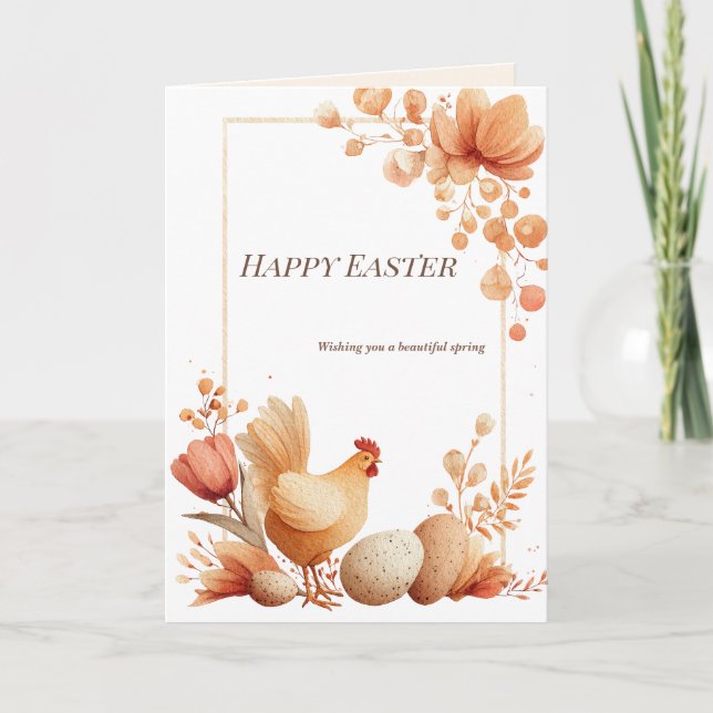 Carte de vœux florale de Pâques avec poulet (Devant)