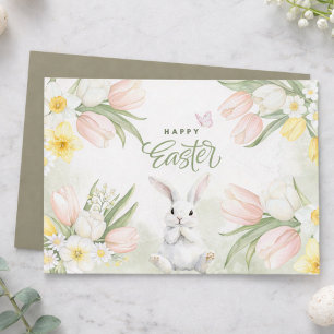 Carte de vœux florale de Pâques lapin aquarelle