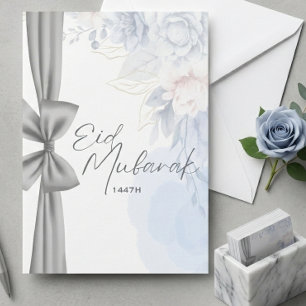 Carte de vœux florale élégante Eid Mubarak bleu cl