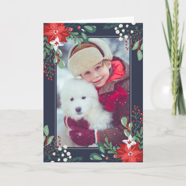 Carte de vœux florale Joyeuses Fêtes | Photo (Devant)