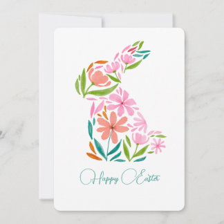 Carte de voeux florale lapin d'aquarelle de pâques