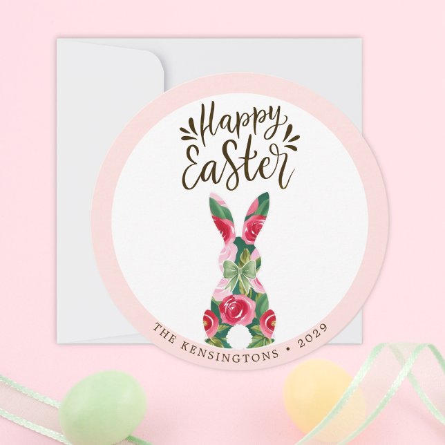 Carte de voeux florale lapin de Pâques personnalis (Customizable Easter Bunny Floral Greeting Card)