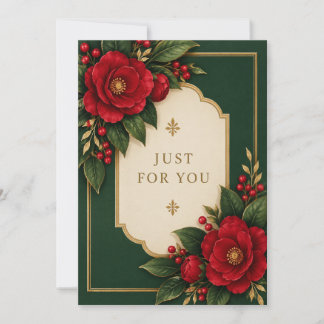 Carte de vœux florale verte et rouge élégante