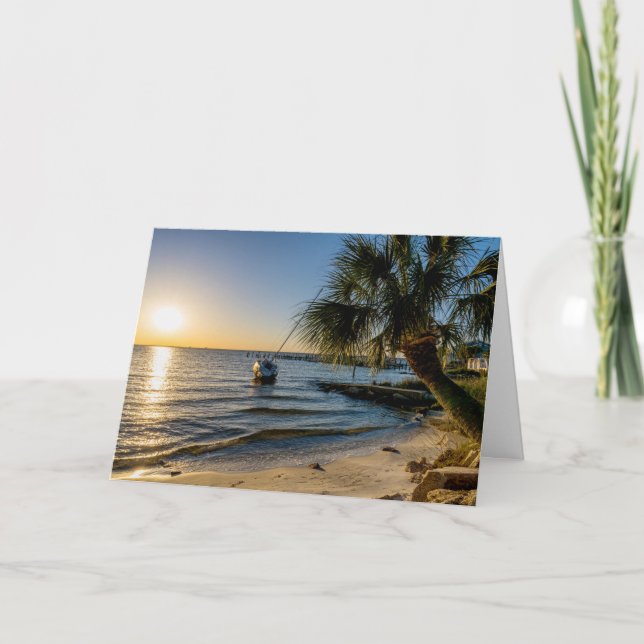 Carte de voeux Floride Leaning Palm Tree Sunset (Devant)