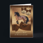 Carte de voeux française de vacances de Noël de<br><div class="desc">Une carte de Noël élégante et jolie avec un poney se tenant dans la neige sur égaliser d'hivers. (Joyeux Noël et année de bonne - Joyeux Noël et une bonne année)</div>