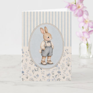 Carte de vœux garçon lapin vintage avec motif flor