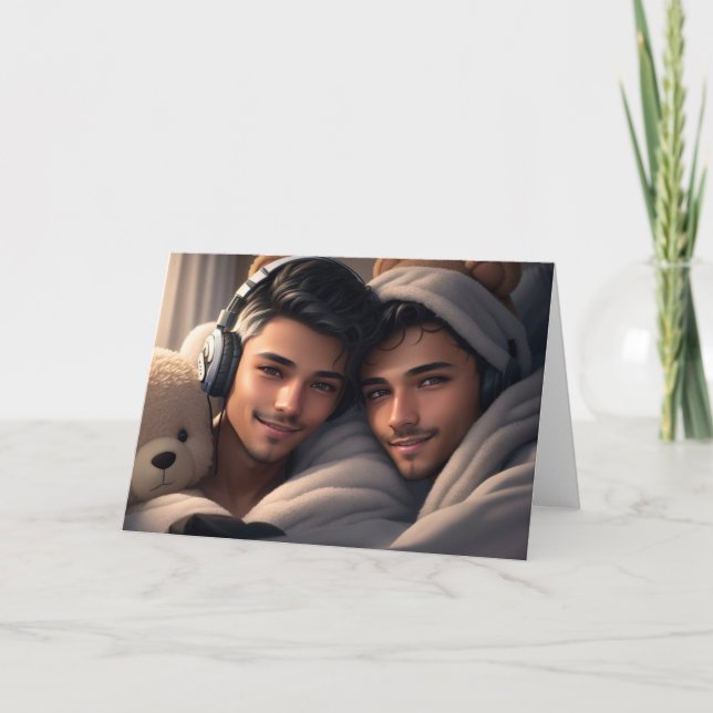Carte de voeux gay confortable Couple (Devant)