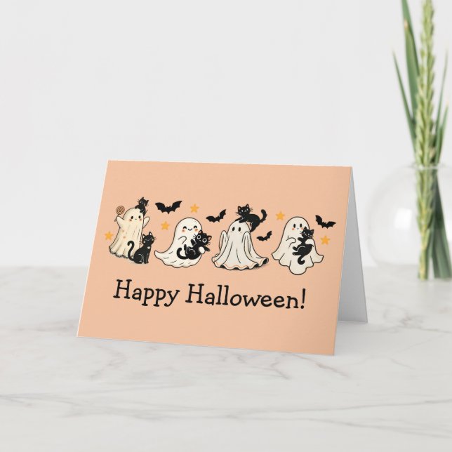 Carte de voeux Ghost & Chat Halloween (Devant)