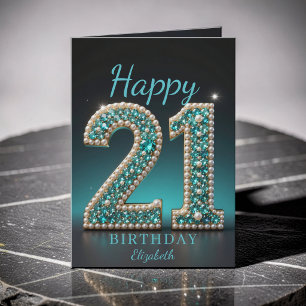 Carte de Vœux Glamour Diamant Perle Turquoise pour
