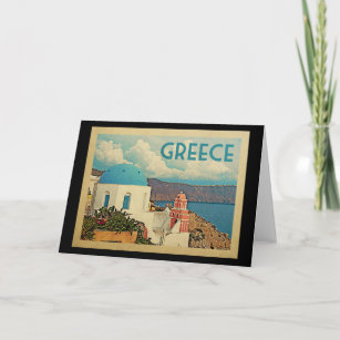 Carte de voeux Grèce Vintage voyage Santorin