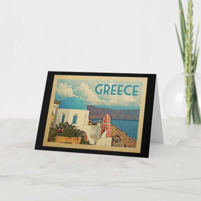 Carte de voeux Grèce Vintage voyage Santorin (Devant)