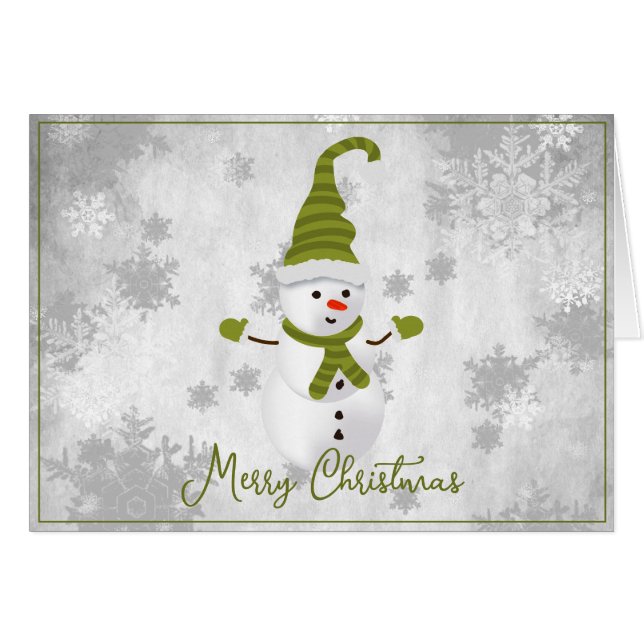 Carte de voeux Green Cute Snowman (Devant horizontal)