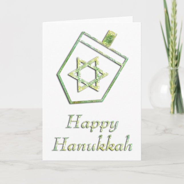 Carte de voeux Green Dreidel Happy Hanoukka 1 (Devant)