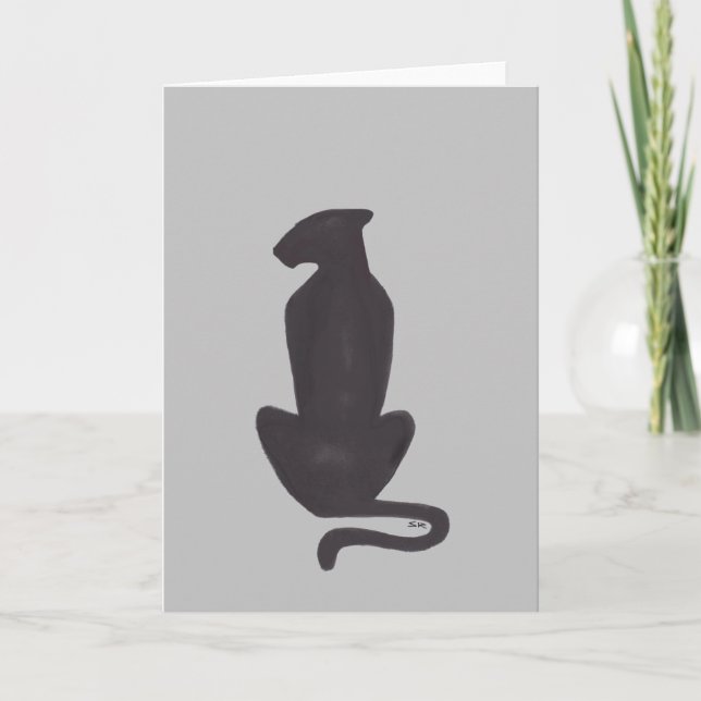 Carte de voeux grise de silhouette de chat noir (Devant)