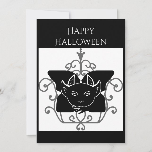 Carte de vœux Halloween avec Gargouille (Devant)