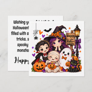 Carte de vœux Halloween avec personnages mignons