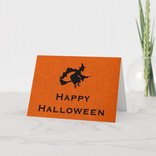 Carte de voeux Halloween avec Sorcière Volante (Devant)