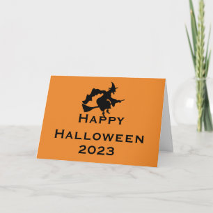 Carte de voeux Halloween avec Sorcière Volante