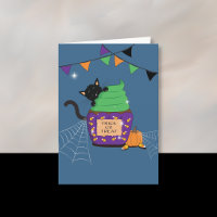 Carte de vœux Halloween bleu pour enfant Chat Noir
