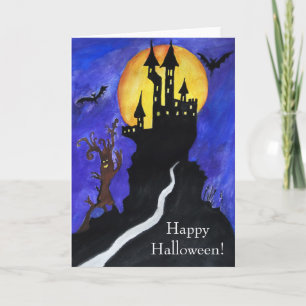 Carte de voeux Halloween Castle Bats Tree Dessin