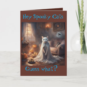 Carte de vœux Halloween Chat Fantôme Effrayant