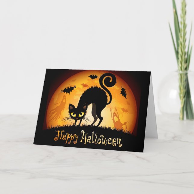 Carte de voeux Halloween/Chat noir (Devant)