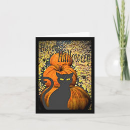 Carte de vœux Halloween Chat Noir