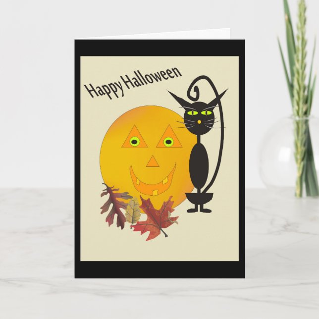 Carte de voeux Halloween Chat Noir (Devant)