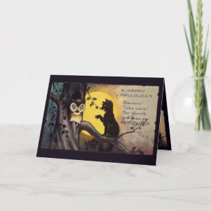 Carte de voeux Halloween Chat Warning Owl