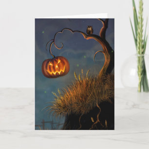 Carte de voeux Halloween/Citrouille et hibou