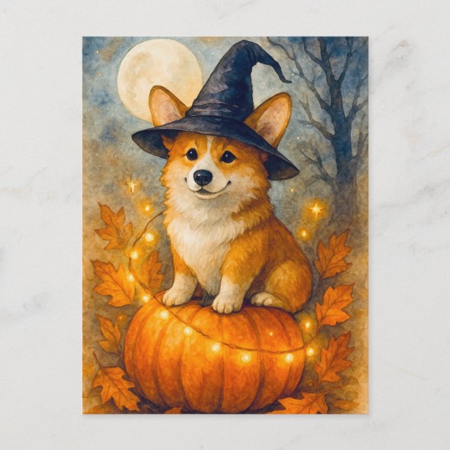 Carte de vœux Halloween Corgi Mignon Citrouille (Devant)
