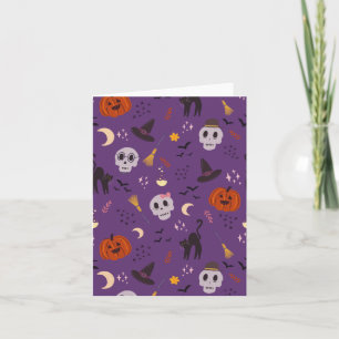 Carte de vœux Halloween – Crânes, citrouilles et n