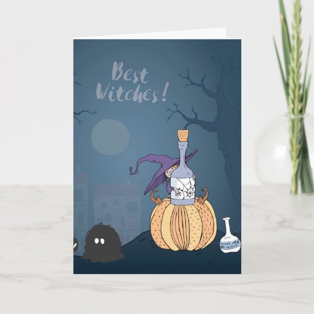 Carte de vœux Halloween de petite sorcière mignonn (Devant)