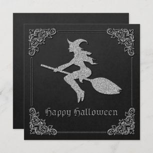 Carte de voeux Halloween en argent sorcière