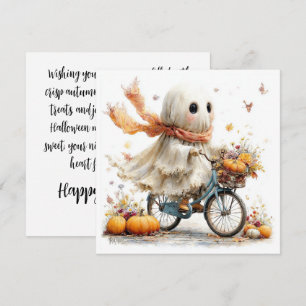 Carte de vœux Halloween Fantôme Mignon à Bicyclett