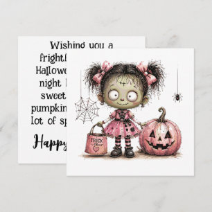 Carte de vœux Halloween Fille Zombie Mignonne