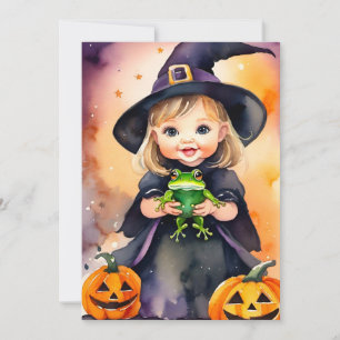 Carte de voeux Halloween jolie petite sorcière