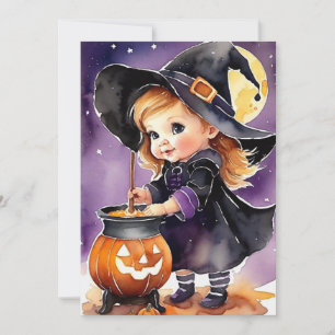 Carte de voeux Halloween jolie petite sorcière