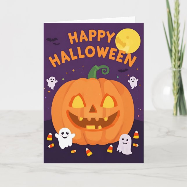 Carte de vœux Halloween mignonne et effrayante – 5 (Devant)