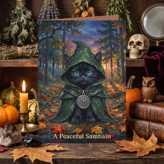 Carte de vœux Halloween Mystique Chat Noir Whimsig